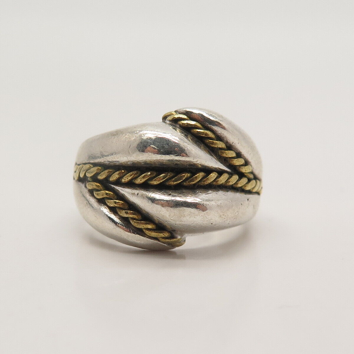 925 Sterling Silver 2-Tone Vintage Mexico Twisted Accent Ring Size 7.25