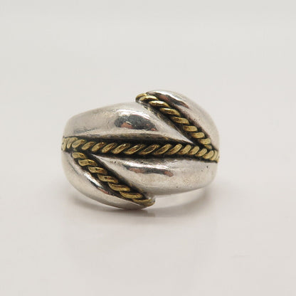 925 Sterling Silver 2-Tone Vintage Mexico Twisted Accent Ring Size 7.25