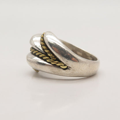 925 Sterling Silver 2-Tone Vintage Mexico Twisted Accent Ring Size 7.25
