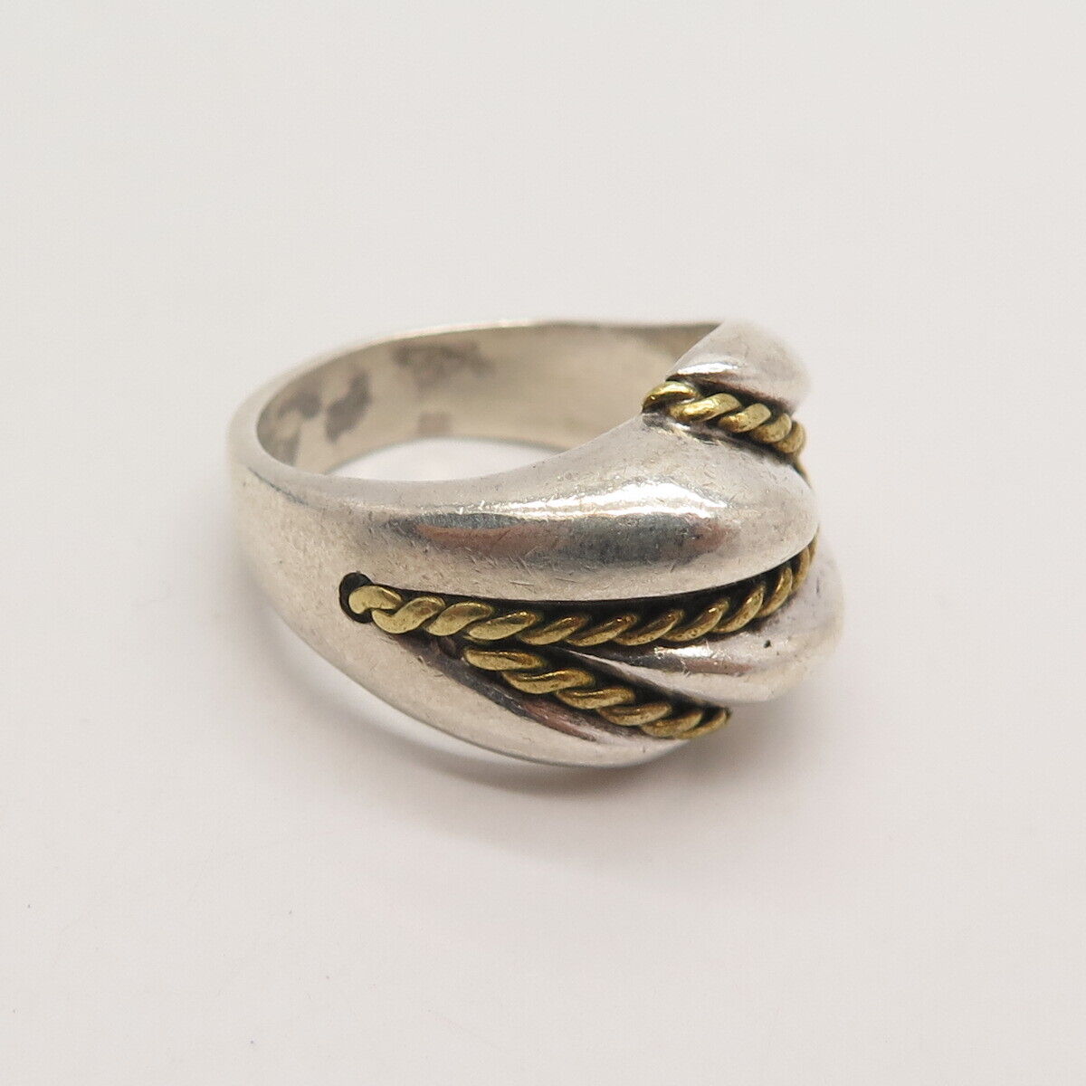 925 Sterling Silver 2-Tone Vintage Mexico Twisted Accent Ring Size 7.25