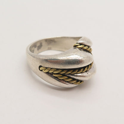 925 Sterling Silver 2-Tone Vintage Mexico Twisted Accent Ring Size 7.25