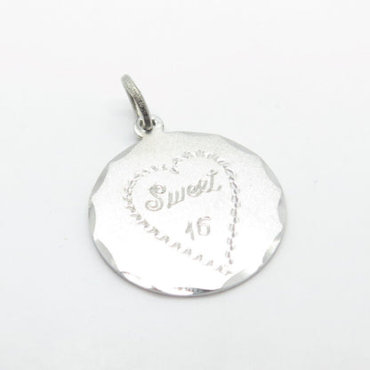 925 Sterling Silver Vintage "Sweet 16" Heart Round Charm Pendant