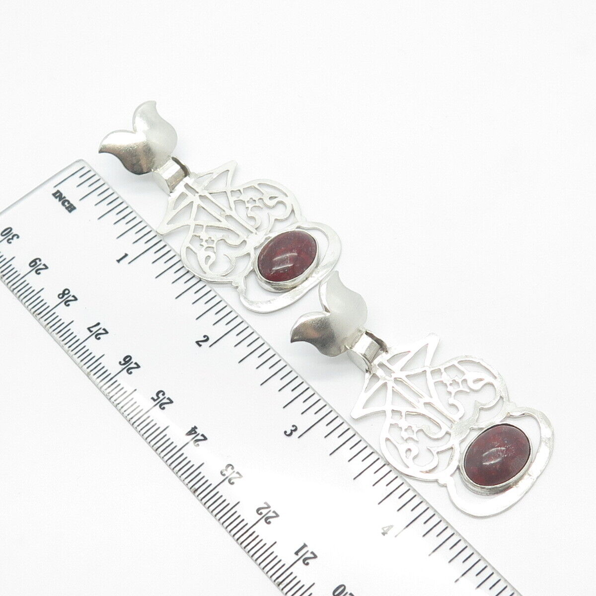 925 Sterling Silver Vintage Real Jasper Gem Ornate Dangling Earrings