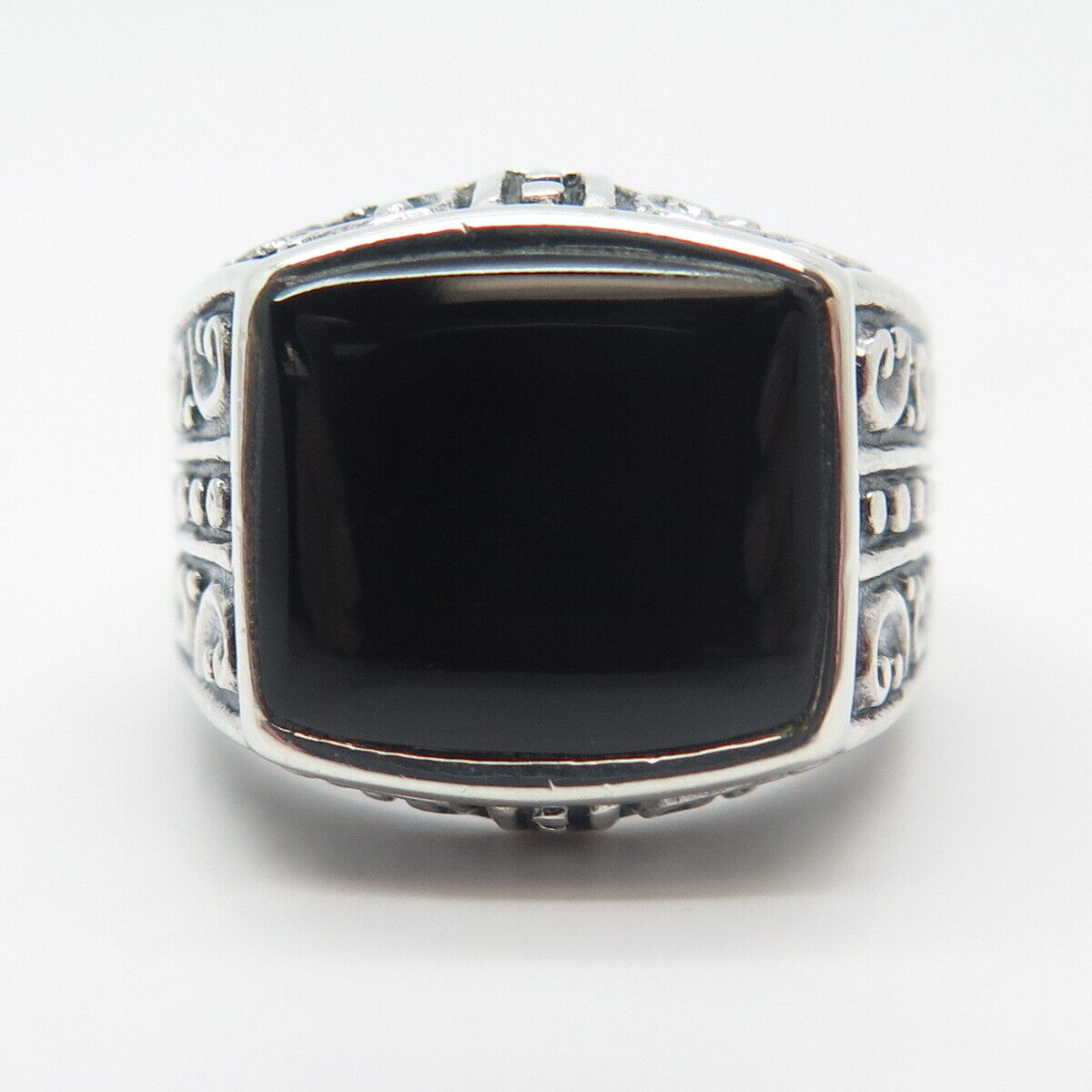 925 Sterling Silver Vintage FAS Real Black Onyx Gem Square Signet Ring Size 8