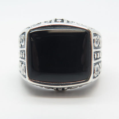 925 Sterling Silver Vintage FAS Real Black Onyx Gem Square Signet Ring Size 8