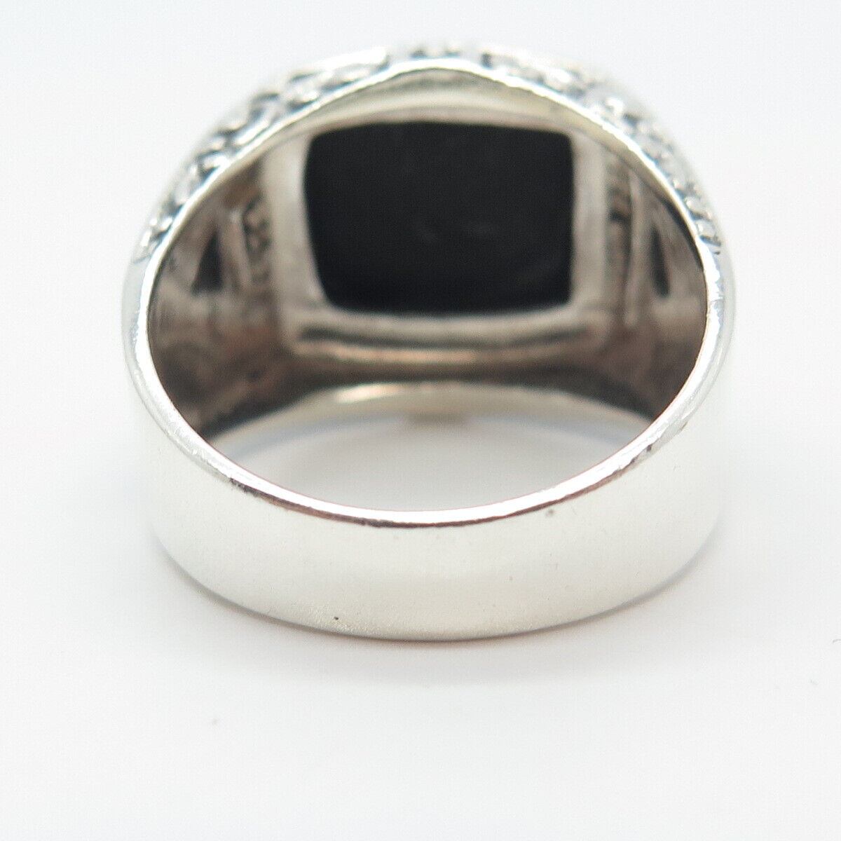 925 Sterling Silver Vintage FAS Real Black Onyx Gem Square Signet Ring Size 8