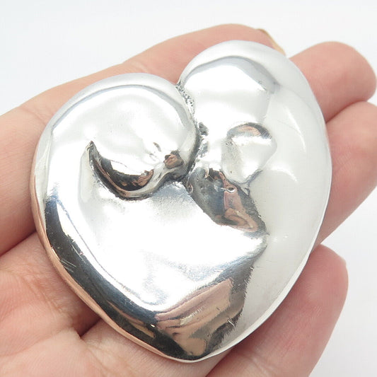 925 Sterling Silver Vintage Modernist Heart Slide Pendant