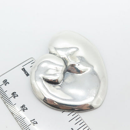 925 Sterling Silver Vintage Modernist Heart Slide Pendant