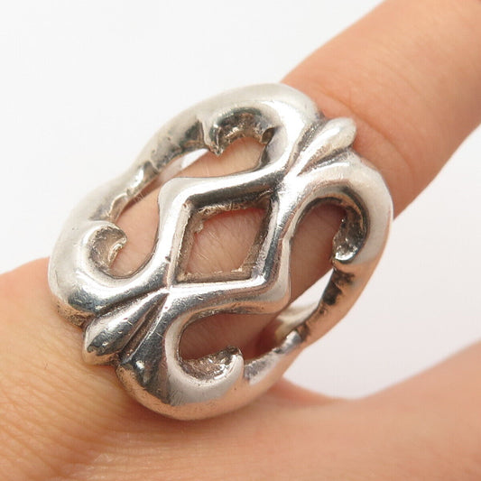 925 Sterling Silver Vintage Modernist Statement Ring Size 6.5