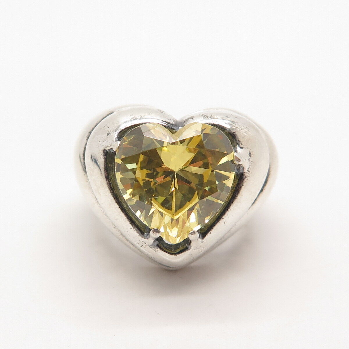 925 Sterling Silver Vintage Yellow C Z Heart Ring Size 6.25