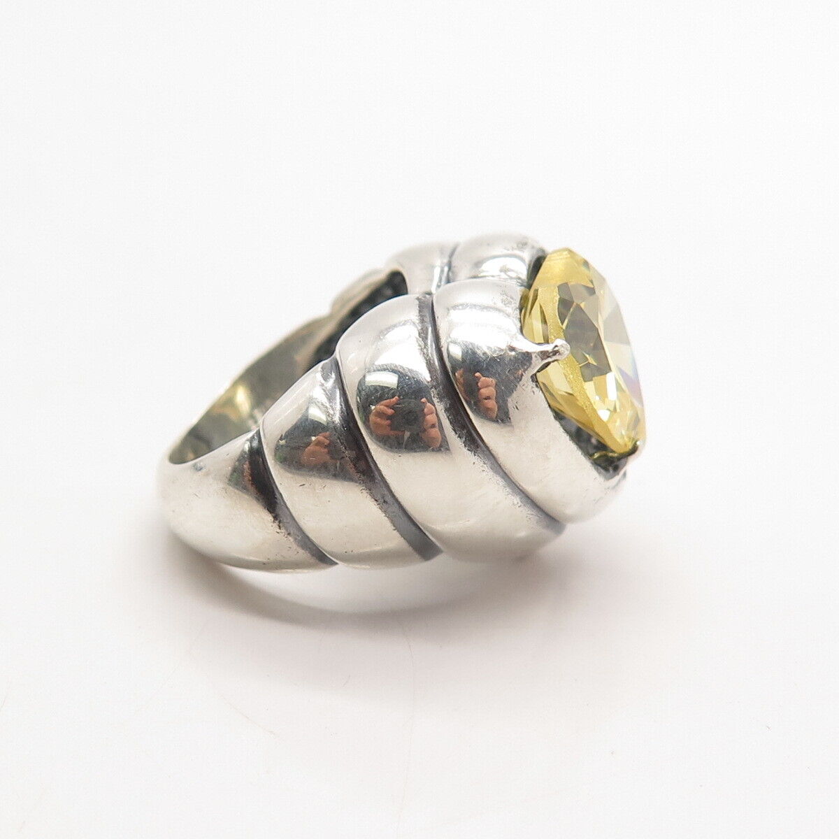 925 Sterling Silver Vintage Yellow C Z Heart Ring Size 6.25