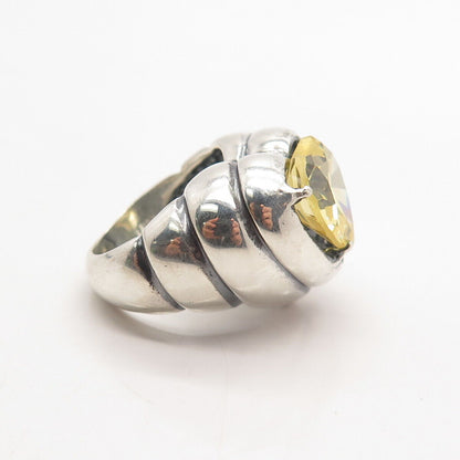 925 Sterling Silver Vintage Yellow C Z Heart Ring Size 6.25