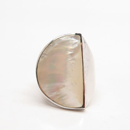 925 Sterling Silver Vintage Real Mother-of-Pearl Ring Size 8.5