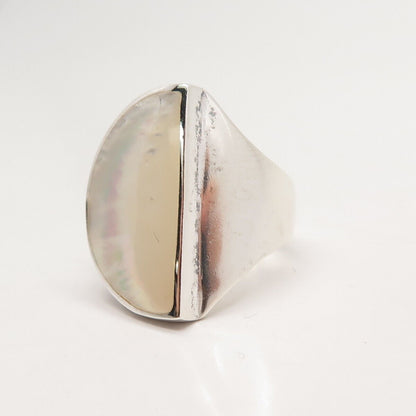 925 Sterling Silver Vintage Real Mother-of-Pearl Ring Size 8.5