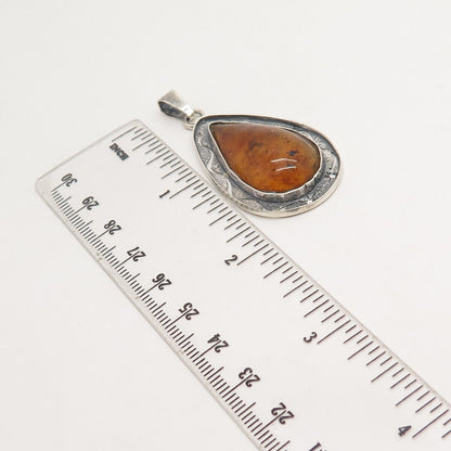 925 Sterling Silver Vintage Real Amber Teardrop Pendant