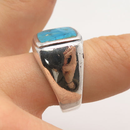 925 Sterling Silver Vintage Real Turquoise Gemstone Ring Size 10.25