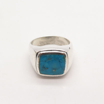 925 Sterling Silver Vintage Real Turquoise Gemstone Ring Size 10.25