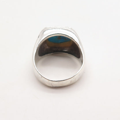 925 Sterling Silver Vintage Real Turquoise Gemstone Ring Size 10.25