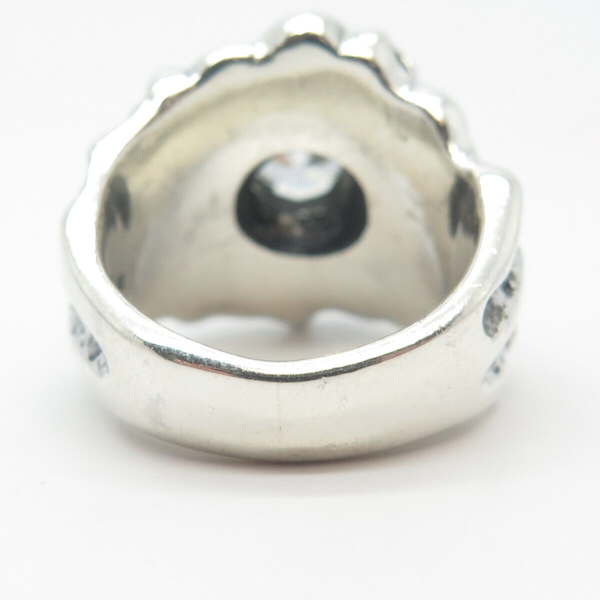 925 Sterling Silver Vintage Round-Cut C Z Modernist Wide Ring Size 9.5