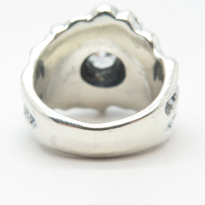 925 Sterling Silver Vintage Round-Cut C Z Modernist Wide Ring Size 9.5