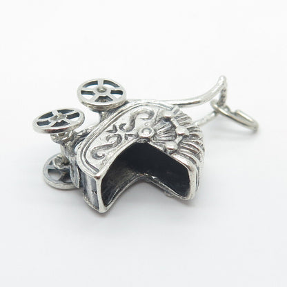 925 Sterling Silver Vintage Baby Pram Movable Pendant