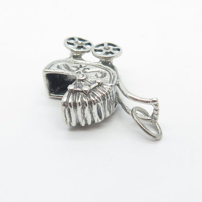 925 Sterling Silver Vintage Baby Pram Movable Pendant