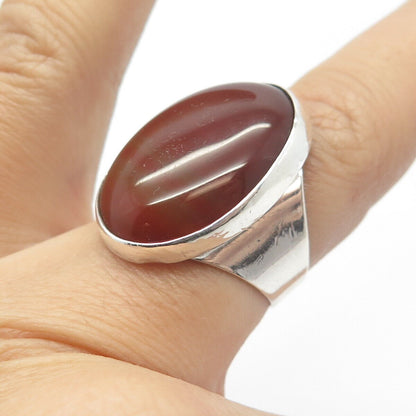 925 Sterling Silver Vintage Israel Real Agate Gem Oval Ring Size 6.25