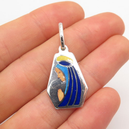 925 Sterling Silver Vintage Colorful Enamel Religious Theme Pendant