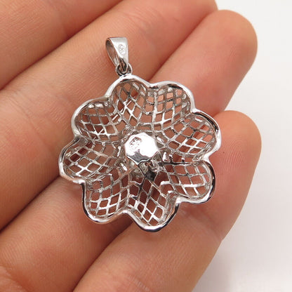 925 Sterling Silver Vintage Real Citrine Gem Floral Pendant