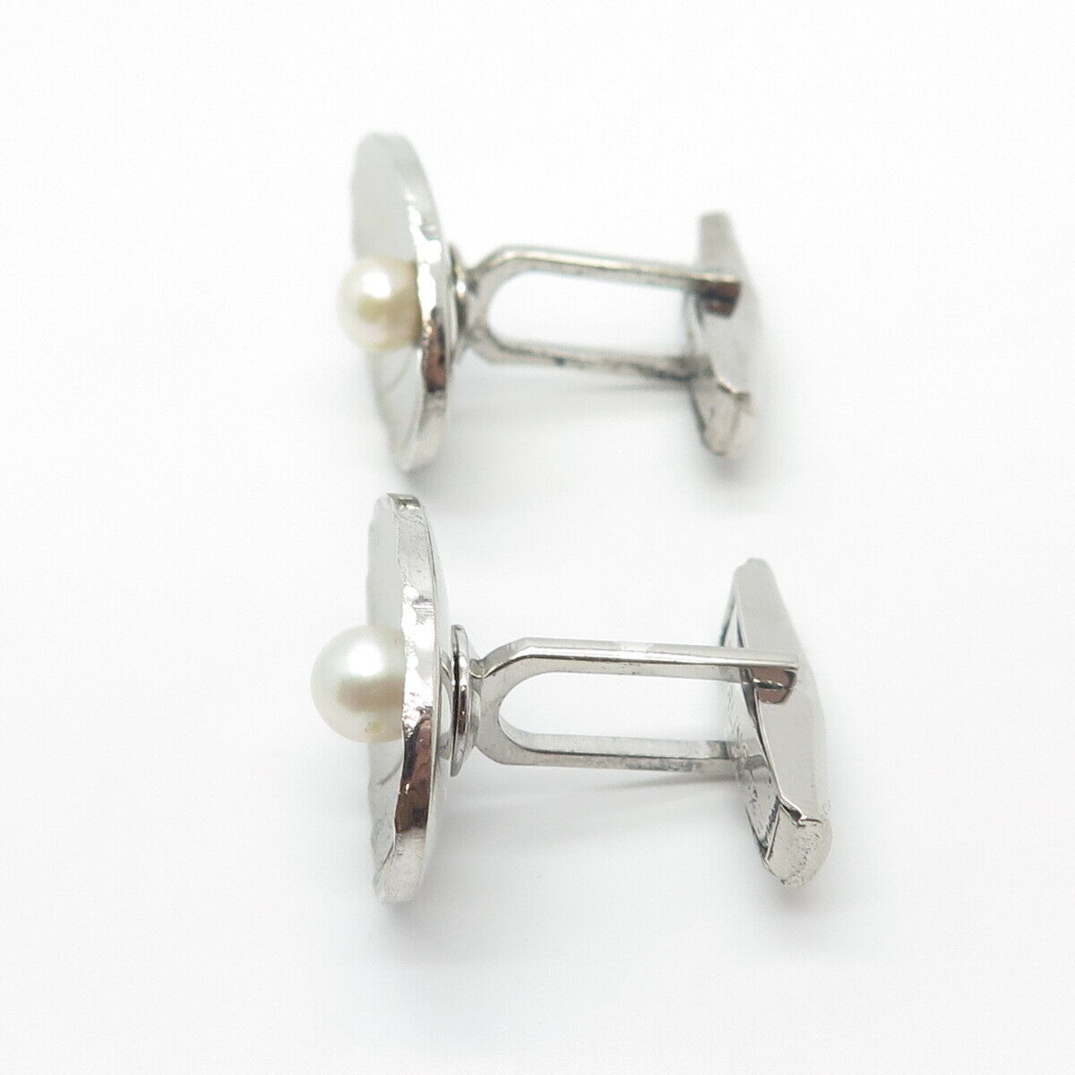 925 Sterling Silver Vintage Real Pearl Textured Cufflinks