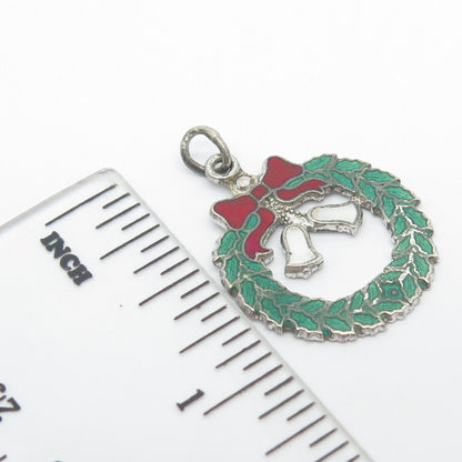 925 Sterling Silver Antique Colorful Enamel Christmas Wreath Charm Pendant