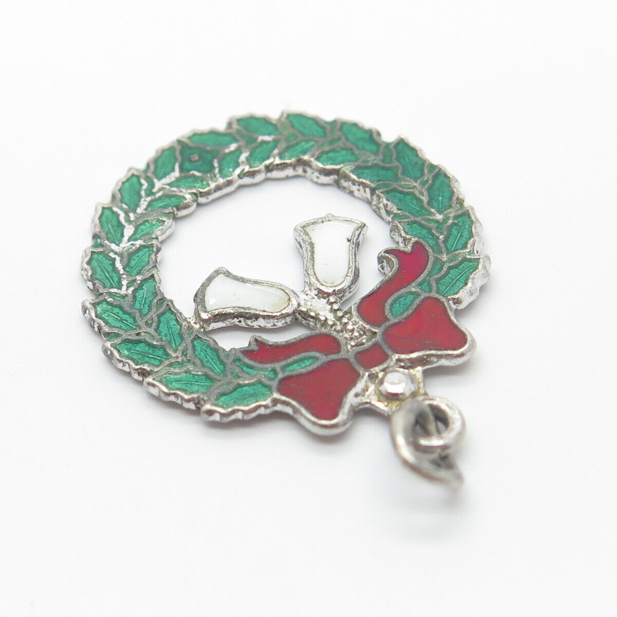 925 Sterling Silver Antique Colorful Enamel Christmas Wreath Charm Pendant