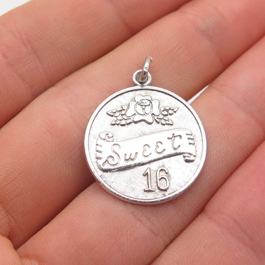 925 Sterling Silver Vintage Wells "Sweet 16" Round Pendant