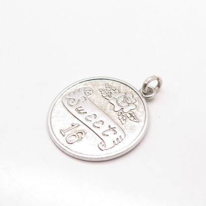 925 Sterling Silver Vintage Wells "Sweet 16" Round Pendant