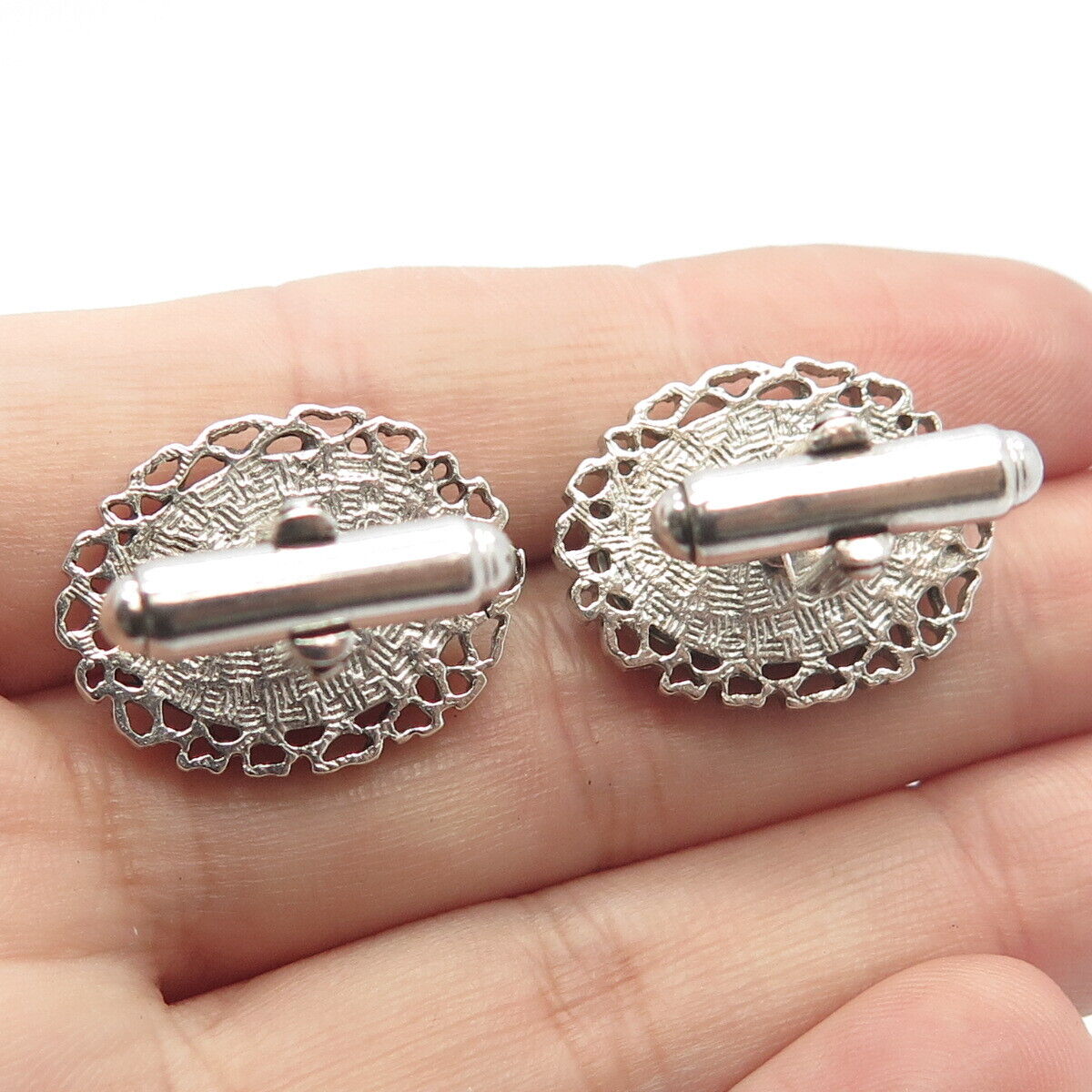 925 Sterling Silver Vintage Anson Oval Frame Cufflinks