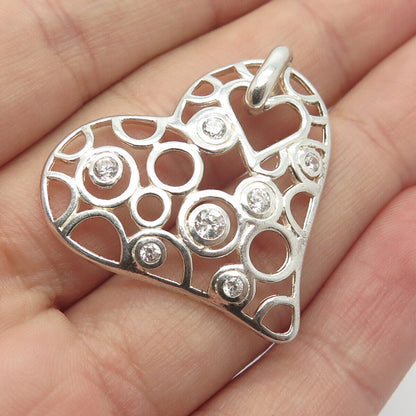 925 Sterling Silver Round-Cut C Z Ornate Heart Pendant