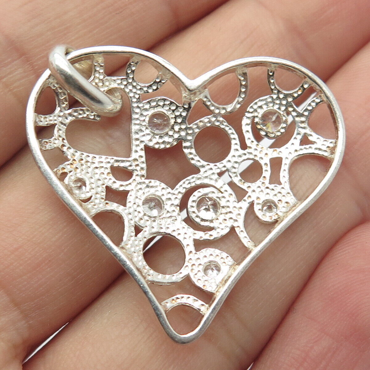 925 Sterling Silver Round-Cut C Z Ornate Heart Pendant