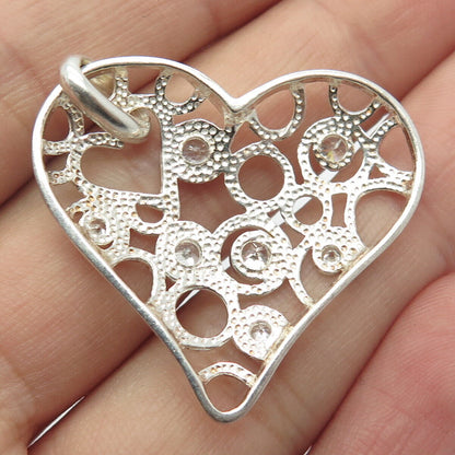 925 Sterling Silver Round-Cut C Z Ornate Heart Pendant