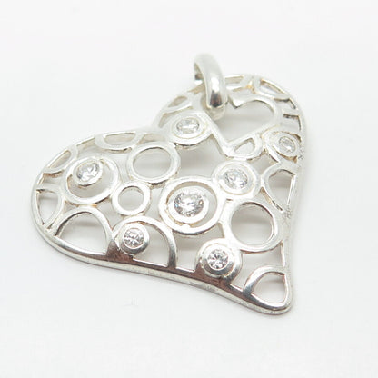 925 Sterling Silver Round-Cut C Z Ornate Heart Pendant