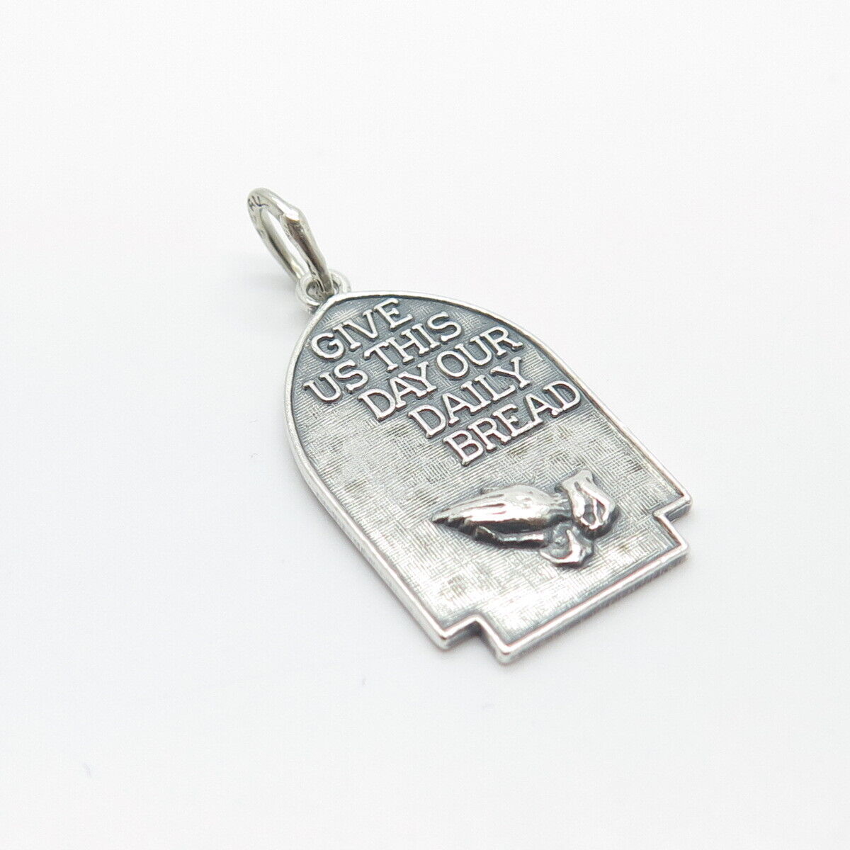 925 Sterling Silver Vintage Beau "Give Us This Day Our Daily Bread" Pendant