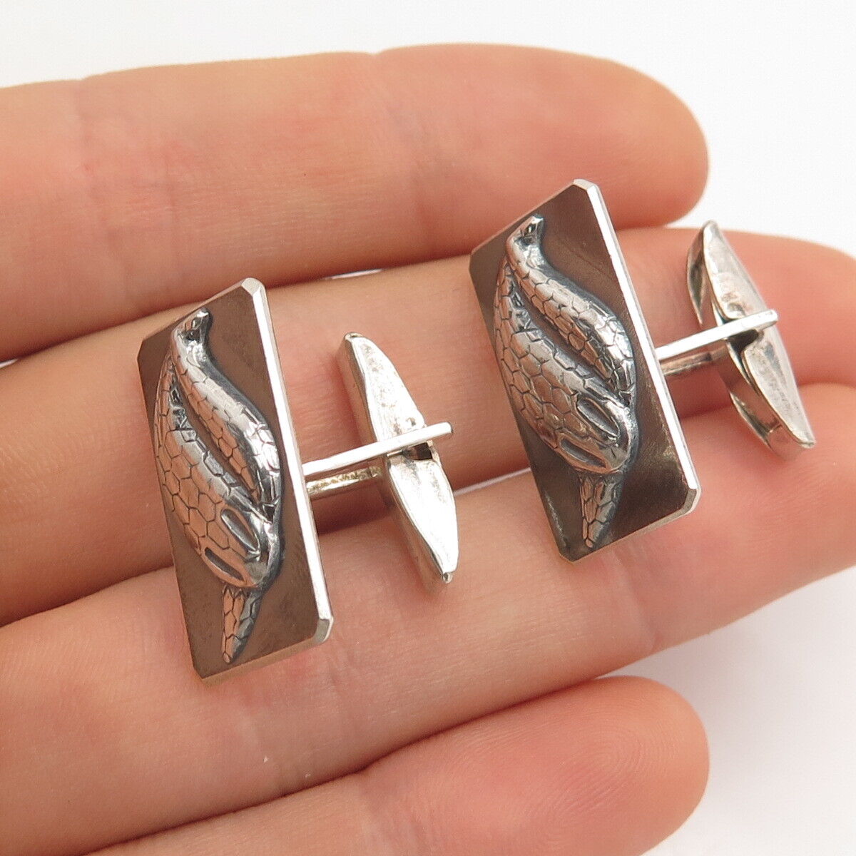 925 Sterling Silver Vintage Bird Textured Cufflinks