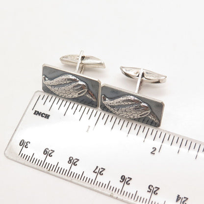 925 Sterling Silver Vintage Bird Textured Cufflinks