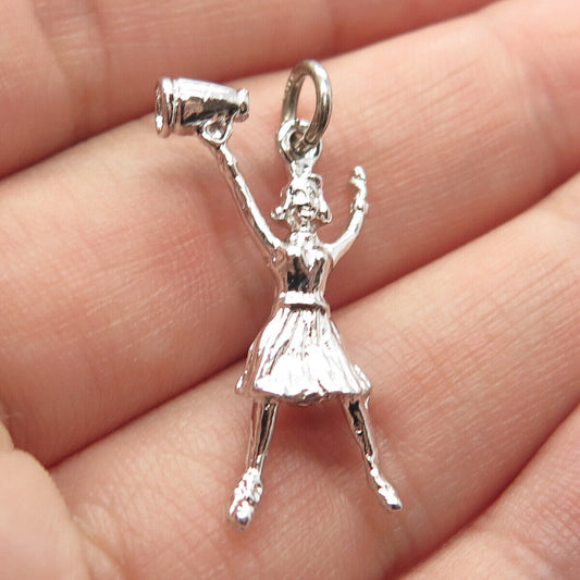 925 Sterling Silver Vintage Cheerleader Girl & Megaphone Pendant