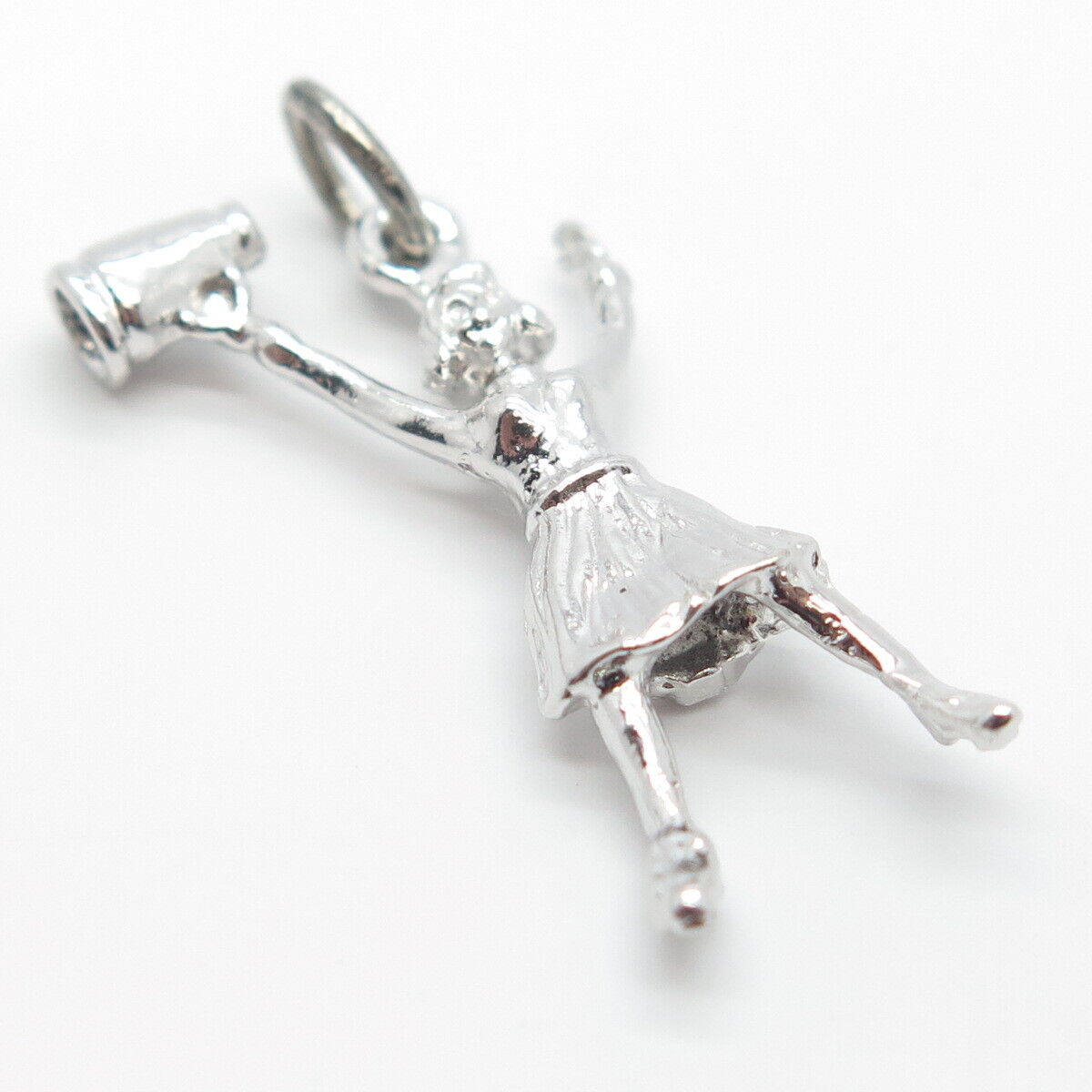 925 Sterling Silver Vintage Cheerleader Girl & Megaphone Pendant