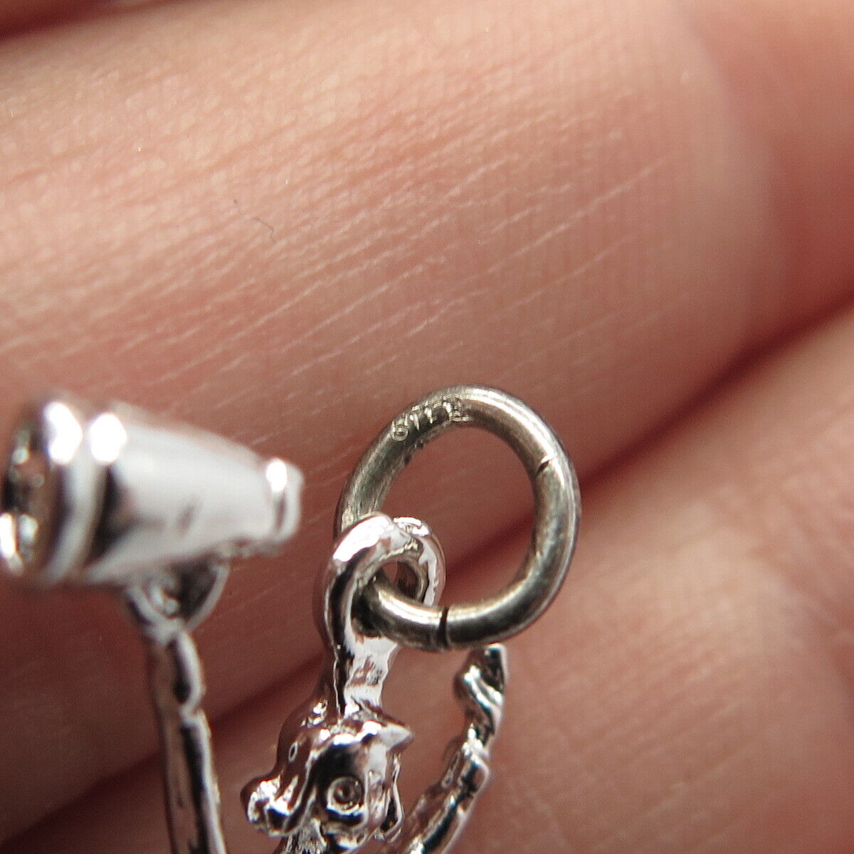 925 Sterling Silver Vintage Cheerleader Girl & Megaphone Pendant