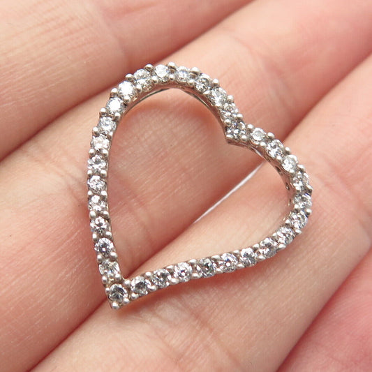 925 Sterling Silver Pave C Z Open Heart Slide Pendant