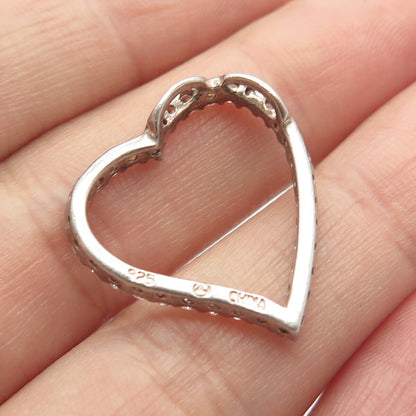 925 Sterling Silver Pave C Z Open Heart Slide Pendant