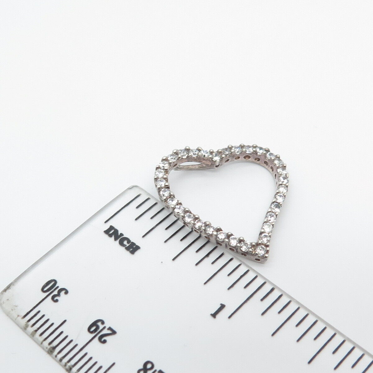 925 Sterling Silver Pave C Z Open Heart Slide Pendant