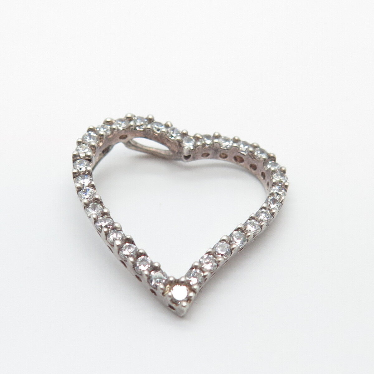 925 Sterling Silver Pave C Z Open Heart Slide Pendant