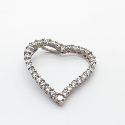 925 Sterling Silver Pave C Z Open Heart Slide Pendant